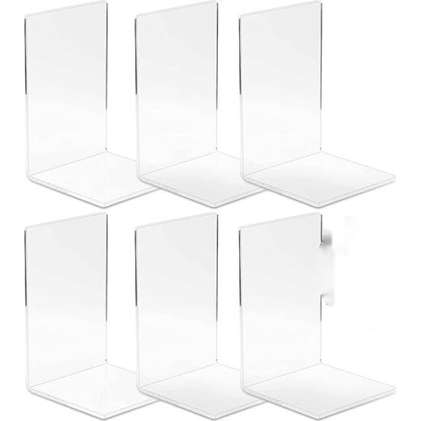 Lot de 6 serre-livres en acrylique transparent avec patins adhésifs antidérapants - Serre-livres peu encombrants pour étagère, bureau, école, maison et bibliothèque