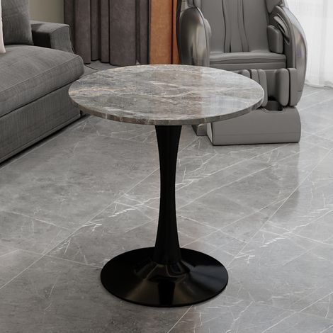 Runder Huate-Tisch – 70 x 70 x 72 cm – schwarzer Esstisch – moderner Stil – 2–4 Personen – Marmorplatte – dunkelgraue Oberfläche