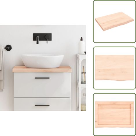 The Living Store Comptoir de salle de bain 60x40x(2-4) cm bois massif non traité - Comptoir Salle De Bain - Comptoir Bois - Plan De Travail Salle De Bain - Meuble Lavabo - Chêne Massif (1/5)