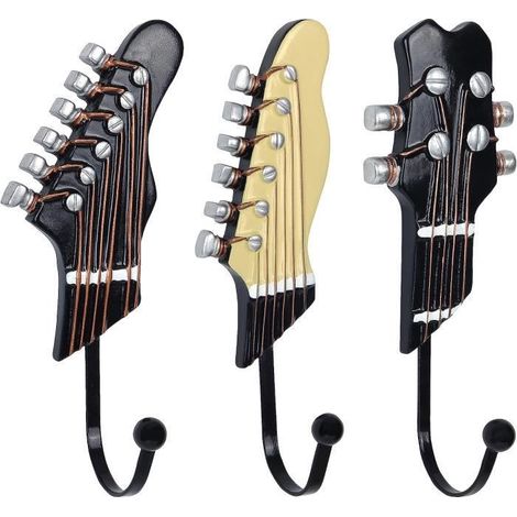 Patère Mural - Vintage - Guitare - 3 Crochets - Résine + Métaux - 20 kg de charge (1/4)