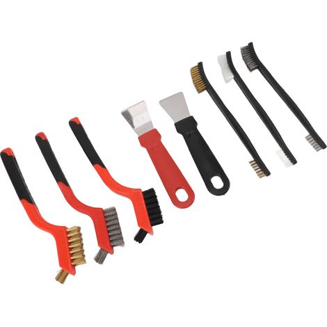 Ensemble de 8 brosses métalliques pour le nettoyage de petits objets en laiton, acier inoxydable et nylon, avec grattoir pour éliminer la rouille et la peinture.