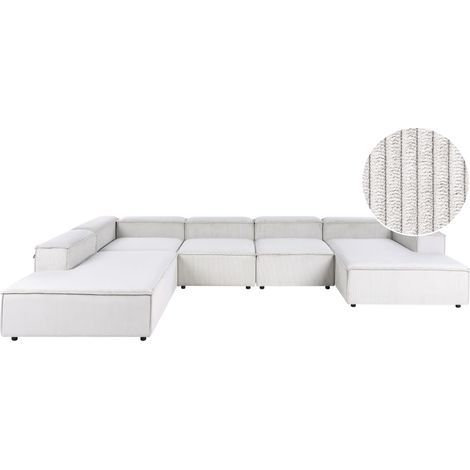 Sofá moderno derecho 5 plazas modular patas negras tapizado en pana blanco crema Ardal