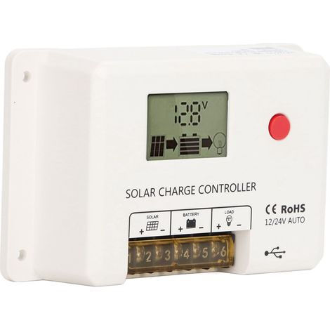 Contrôleur solaire PWM 10A 12V/24V régulateur de charge rechargeable, boîtier robuste, protection intégrée, idéal pour systèmes photovoltaïques hors réseau, prix réduit. (1/5)