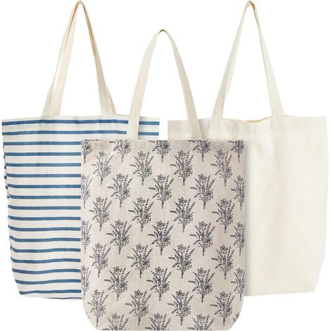 Set of 3 Reusable Shopping Bags - Fabric Tote Bags with Sturdy Handles for Groceries - 38 x 42 x 9.4 cm (1/5)