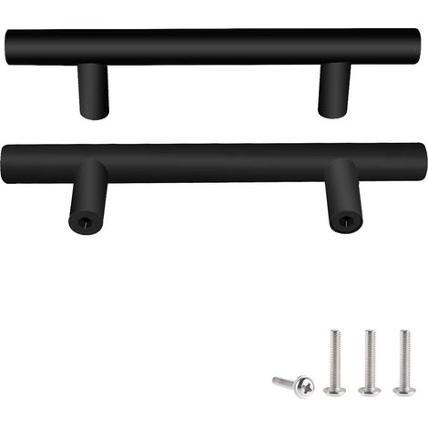 Black Stainless Steel Door Knob Unit, Furniture Handles with Screws for Drawer, Cabinet, Kitchen, Home Decor, Hole Spacing 96mm (1/4)