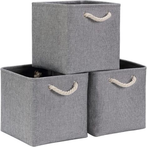 QORVA-Cube de rangement en tissu, 33 x 33 x 33 cm, panier, boîte de rangement (gris, lot de 3)