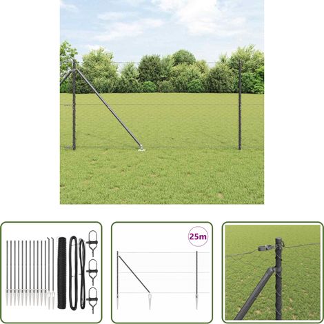 Außenzaun - Zaunpfosten Grau 25 x 1,2 m (50 mm Maschen) Stahl (1/5)