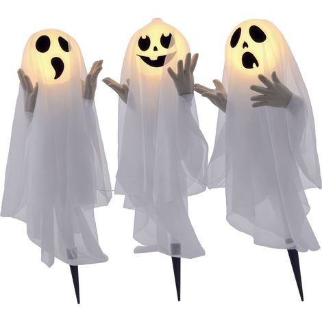 Halloweendekoration, 3 leuchtende Geister, Bewegungssensor, 54 x 10 x 60 cm, Weiß (1/5)