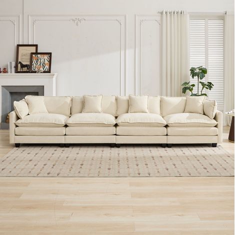 Sofá modular de 4 plazas 380x75x84 cm en chenilla beige FloraGrace (1/5)