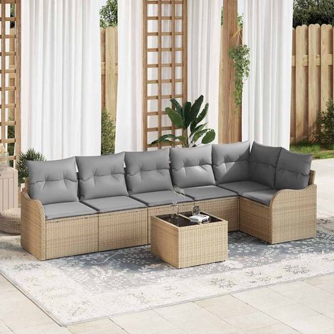 Gartensofa-set 7 pcs Beige Poly-Rattan (1/5)