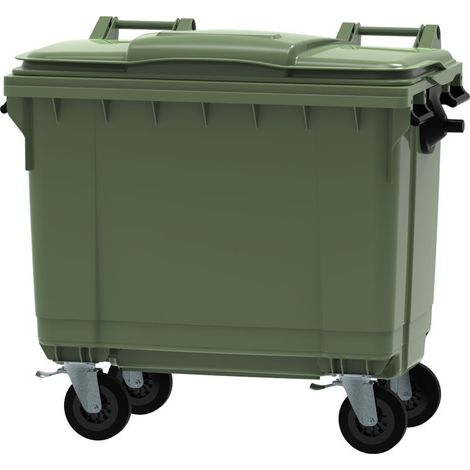ESE France Conteneur Poubelle à déchets 4 roues - 660L - Robuste et Professionnel - 100% Recyclé - Vert - Fabriqué en France