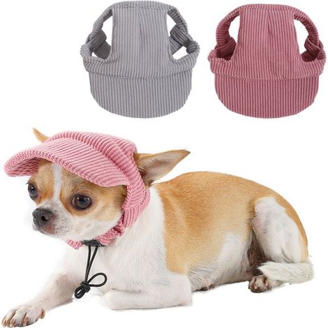 Cappello estivo per cani in 2 pezzi, taglia M, regolabile, rosa, grigio, in poliestere, con protezione UV, berretto da baseball per cani di piccola taglia (1/5)