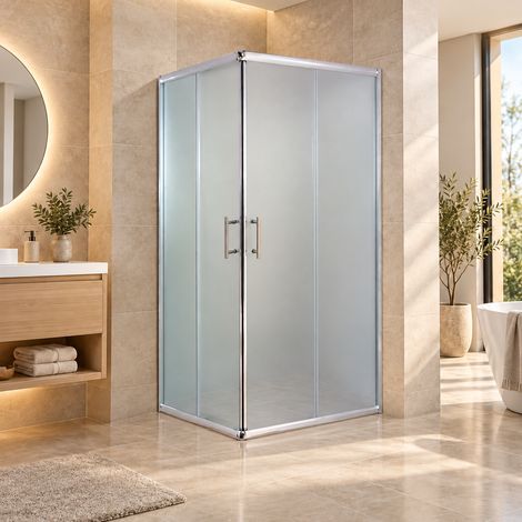 Box Doccia 70x70 cm Apertura Angolare In Cristallo Temperato Satinato Profilo Cromo - FRASCIO