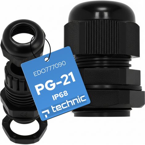 Presse-étoupe PG-21 IP68 Noir Anti-UV avec contre-écrou - EDO Technic (1/5)