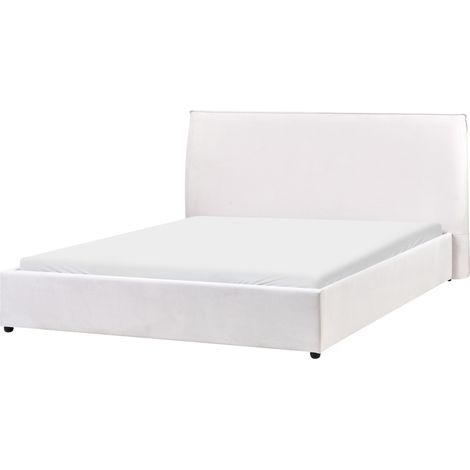 Cama moderna de terciopelo blanco crema 160 x 200 cm tradicional Lavaur (1/5)