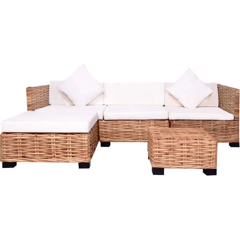 Vidaxl – Ensemble de canapés 14 pcs en rotin naturel – Coussins confortables – Cadre en bois d'acajou – Pour salon de jardin