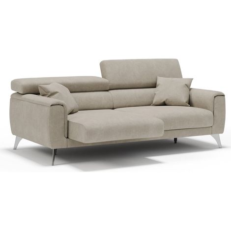Caravaggio Canapé avec assises coulissantes en tissu doux imperméable T02 199 cm Creme
