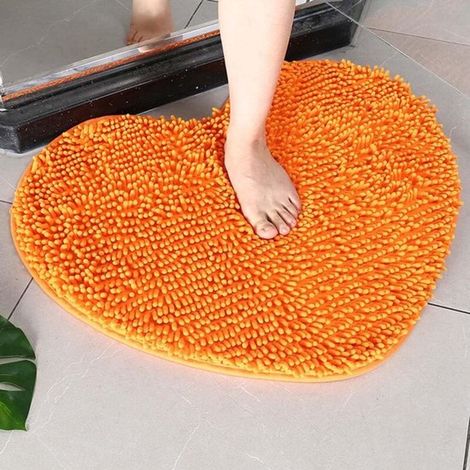 Alfombrilla de baño - Alfombrilla de microfibra - Alfombrilla con forma de corazón - Absorbente y antideslizante - Alfombra - 40 x 50 cm - Naranja (1/5)