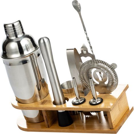 10-teiliges Heimbar-Set aus Edelstahl mit Bambustablett, ideal für Mixologie-Anfänger (550 ml). (1/5)