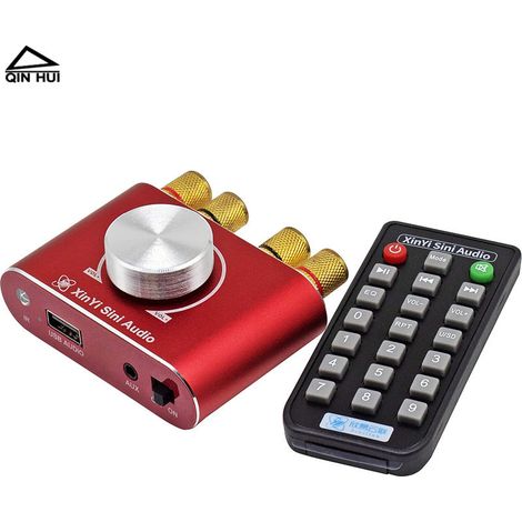 Carte d'amplificateur numérique mini Bluetooth 5.1 avec puce TPA3116D2, télécommande infrarouge haute puissance 100W + 100W. (1/4)