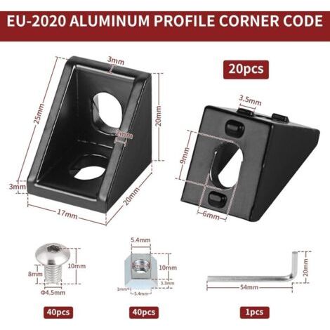 Lot de 20 supports de fixation - 20 x 20 cm - Accessoires pour profilé en aluminium - Rainure 6 - Connecteur mural - Support mural - Pour profilé d'angle en aluminium 2020 (1/4)
