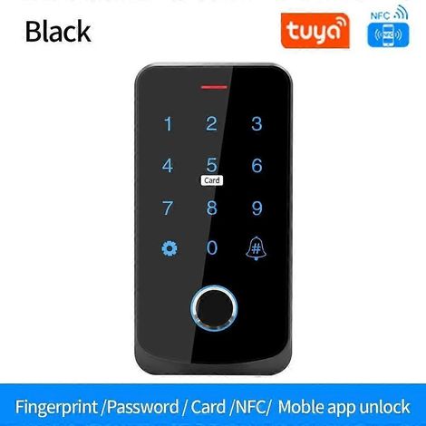 Clavier de contrôle d'accès tactile rétroéclairé Bluetooth, étanche IP65, RFID 13,56 MHz, ouvre-porte biométrique à empreinte digitale, noir. (1/4)