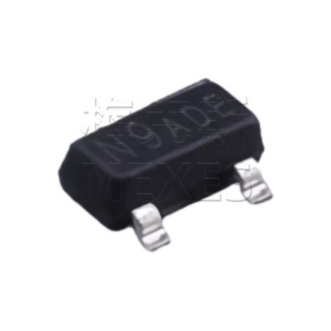 BORN SI2309 SMT-23 surface mount MOSFET with N9 screen-printed marking, P channel, 60 V 2 A, electronic component on chip, 5 units.