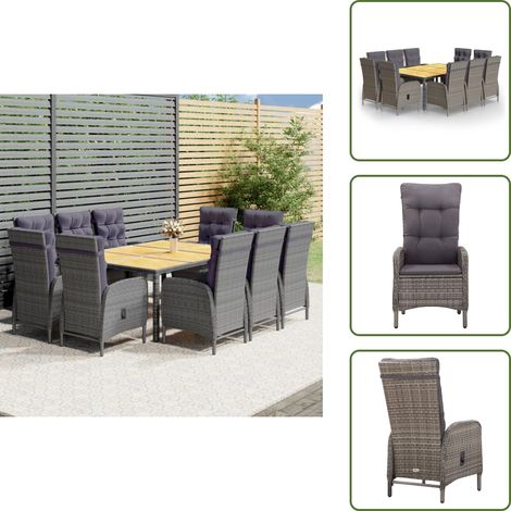 The Living Store Set Pranzo da Giardino 11pz in Polyrattan Grigio - Tavolo da pranzo da esterno