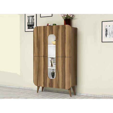 Dmora - Kommode Betria, Wohnzimmerbuffet, Wohnzimmer-Sideboard, Moderne Küchen-Speisekammer, 93x32h144 cm, Walnuss und Weiß, mit verstärkter Verpackung (1/5)