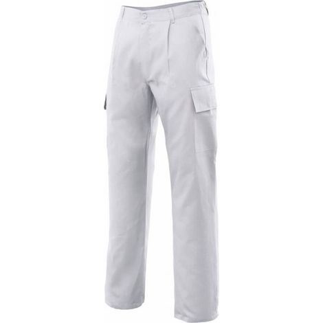 Pantalón básico industrial con bolsillos de parche tapeta y velcro VELILLA Serie 31601 48 Blanco