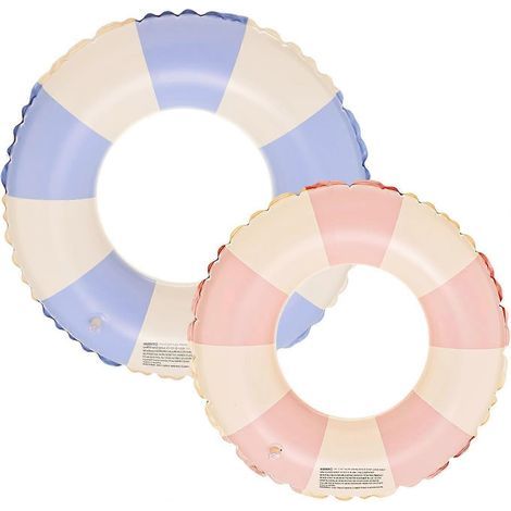 Lot de 2 bouées gonflables pour adultes et enfants, anneaux de natation en caoutchouc transparents à rayures roses et bleues, pour piscine ou baignoire. (1/3)