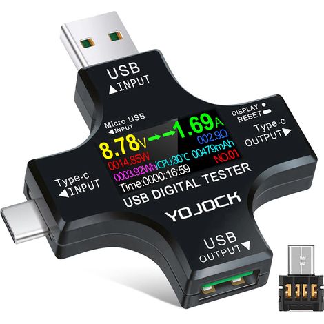 USB-C Multimeter Tester: Strom- und Spannungsmessgerät 3,6-32V 0-5,1A – 2-in-1 Voltmeter Amperemeter für Ladegerät, Netzteil, Wattmeter mit OTG-Adapter