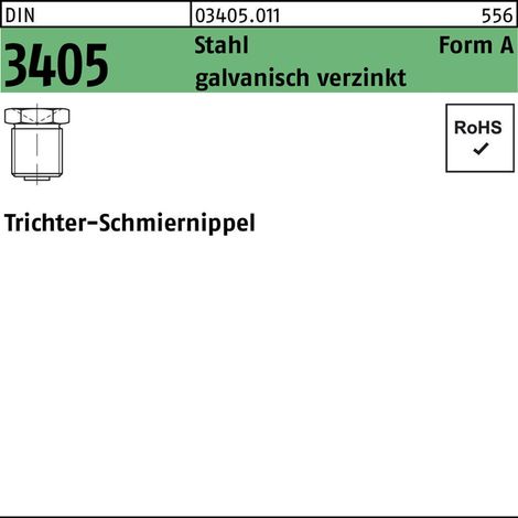 DIN 3405 Trichter-Schmiernippel Stahl AM 6 x 1 galv. verzinkt 100 Stk (1/2)