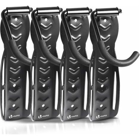 Lot de 4 supports de vélo mural en acier – Rangement suspendu noir – Capacité jusqu'à 30 kg – Dimensions L.26 x l.8 x H.12 cm (1/4)
