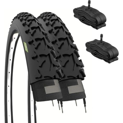 2 pneus VTT 26 x 1,90 (50 - 559) + Chambres AMÉRIQUE PNEUS TASSELÉS Mountain Bike 26" Vélo pour Adulte, Noir (1/5)