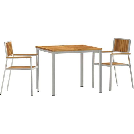 Ensemble de repas extérieur 3 pcs Marron Bois d'Acacia Massif