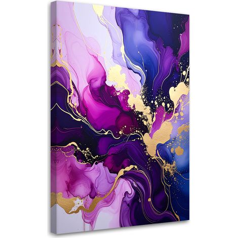 Quadro su tela, Un'astrazione viola dalle forme fluide e venature dorate. - 40x60 (1/2)
