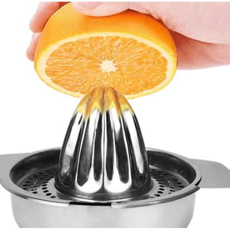 Presse-agrumes manuel en acier inoxydable pour citrons et oranges, idéal pour la cuisine.