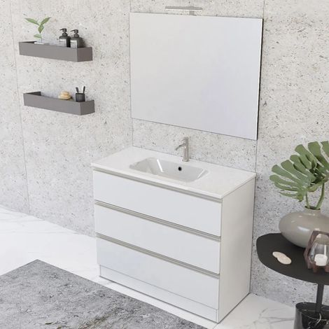 Mobile bagno 100 cm bianco opaco con specchio e lavabo incluso Master (1/5)