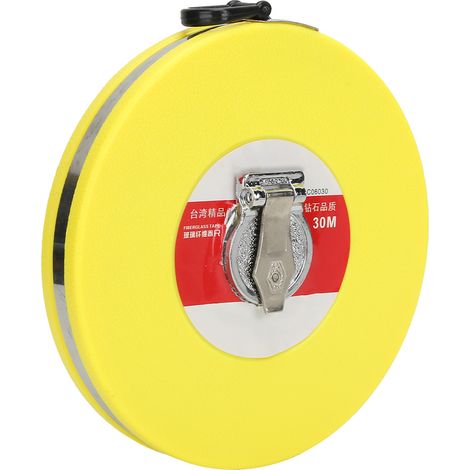 Ruban à mesurer en fibre de verre jaune 30m, mètre ruban rond manuel pour chantiers de construction, modèle 12501 (1/5)