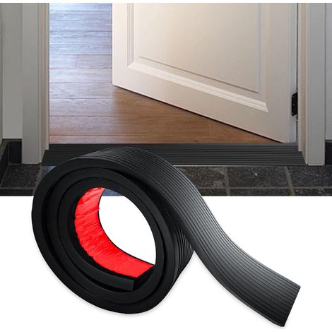 Rampe de Seuil de Porte 100 x 8 x (1-3) CM, Barre de Seuil Adhesive en Caoutchouc, Seuil de Porte Rattrapage de Niveau, Compensation de Hauteur pour Fauteuil Roulan Robot Aspirateur(Noir) (1/5)