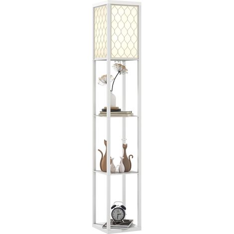 Lampadaire avec étagère, 3 compartiments, dimensions compactes, MDF, blanc (1/5)