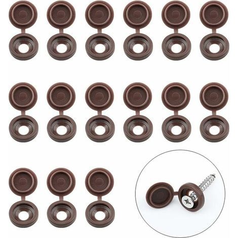 Lot de 100 capuchons à vis en plastique marron à charnière avec boîte de rangement