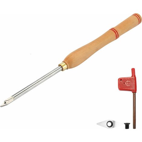 Wood lathe, carbide turning tool with wooden handle, blade, woodworking tool, D-style, 35-degree point (1/4)