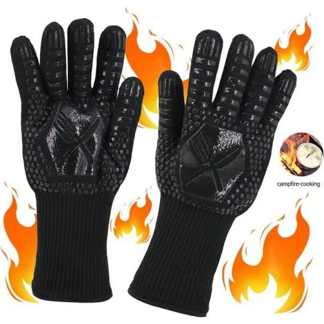 Gants de Cuisine - Résistants à la Chaleur - Silicone Antidérapant - 32cm - 2pcs - Noir (1/4)