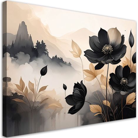Impresión de Imagen Flores negras paisaje en beige 30x20 (1/5)