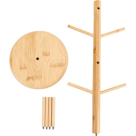 Porte-tasse arbre rotatif à 360 °, 8 crochets, comptoir décoratif, support à café, organisateur de tasses pour la cuisine de la maison, couleur bois (1/5)