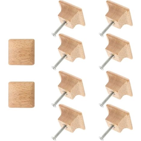10 Pièces Carré Bois Boutons En Bois Cabinet Poignées Armoire Pull Boutons de Commode Placard Meubles Poignées Hardware (1/4)
