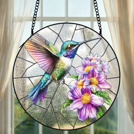 Vitrail colibri attrape-soleil 16 cm décoration fenêtre suspension lumineuse cadeau grand-mère (1/5)
