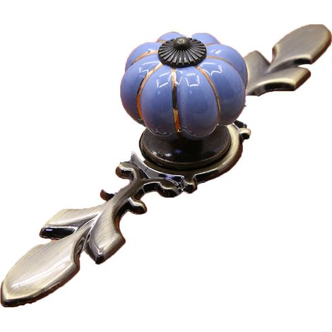 Poignée de tiroir en céramique forme citrouille bleu royal, bouton de meuble pour armoire et commode (1/2)